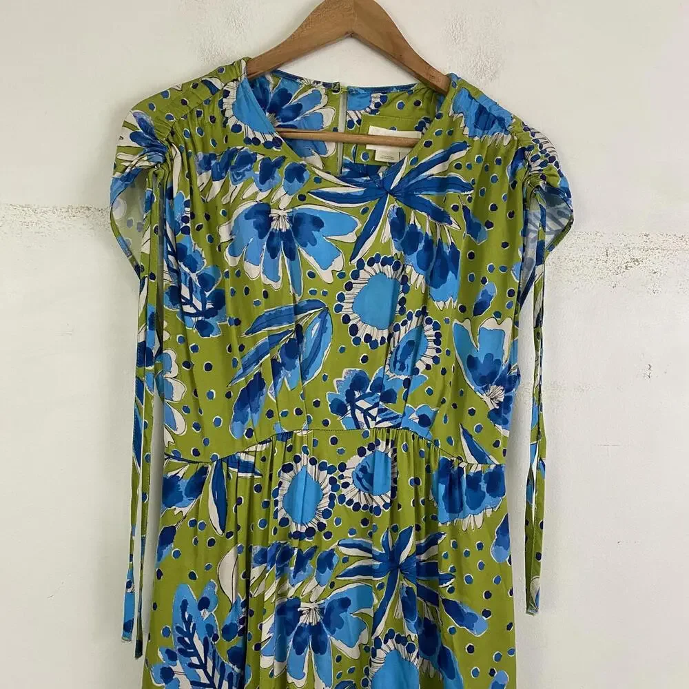 ANTHROPOLOGIE blue green floral maxi dress sz S - Picture 6 of 6
